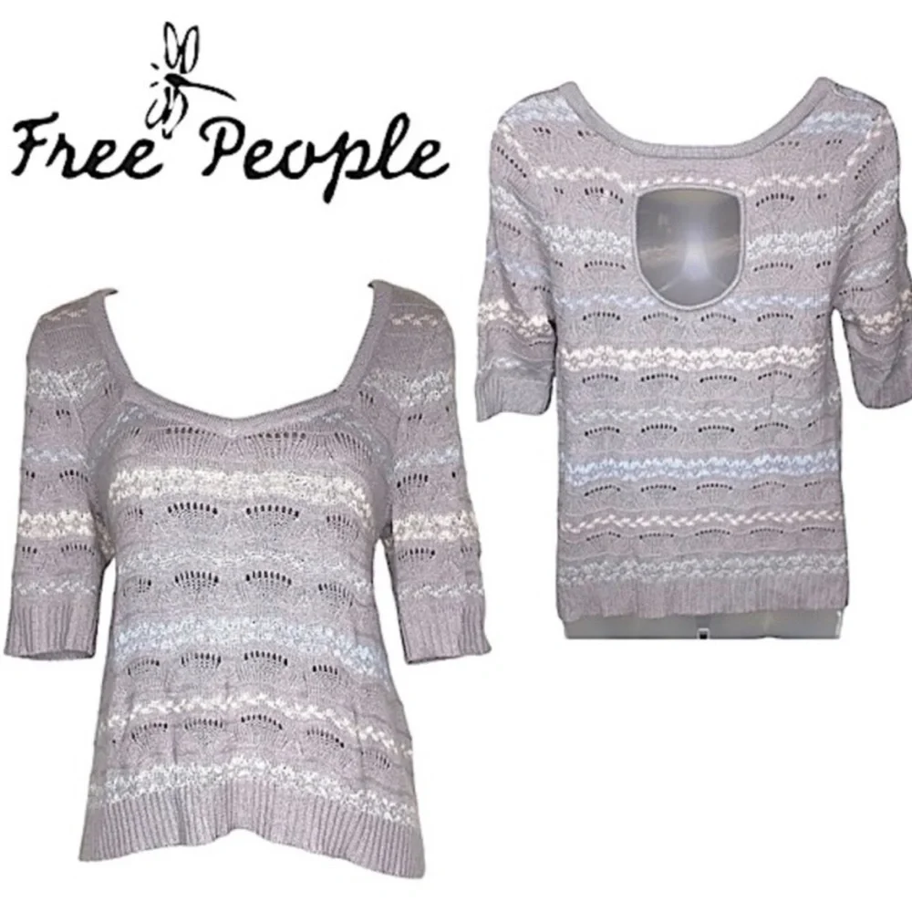 Free People Wool Fair Isle Shimmer Knit Sweater Top Gray Pink Blue S Cozy Winter - Picture 4 of 16